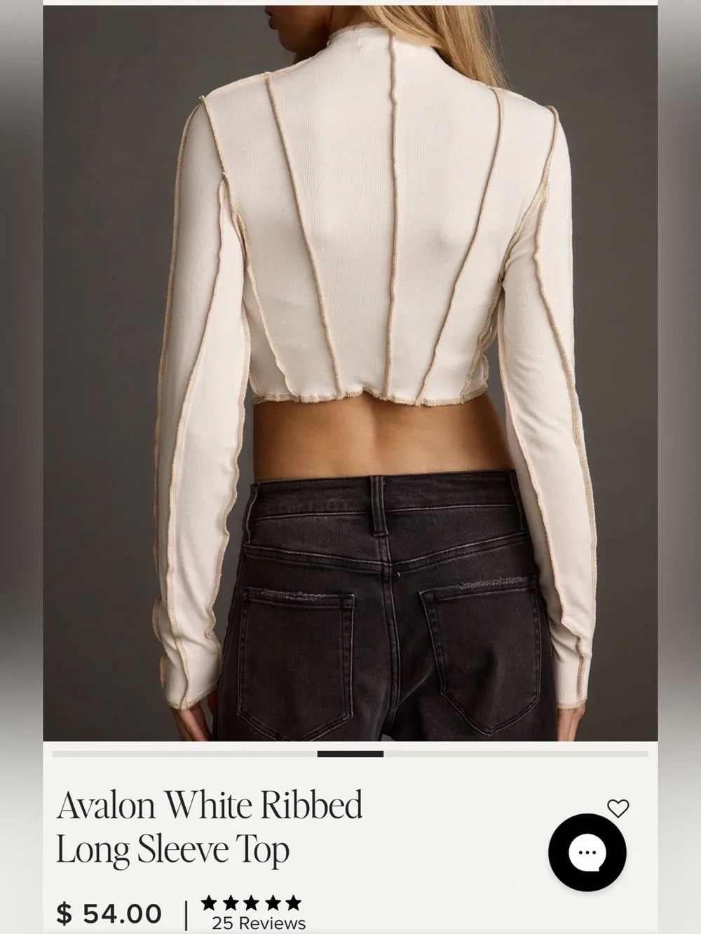 12th Tribe Cream Avalon White Ribbed Cropped Long Sleeve Top - Picture 2 of 5